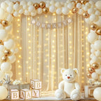 10x10ft Champagne Tulle Backdrop Curtains with Lights String for Parties, Wrinkle Free Sheer Curtain Wedding, alternate view