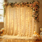 10x10FT Champagne Wrinkle Free Backdrop Curtains with Lights String for Parties - Photo Curtain Backdrop with