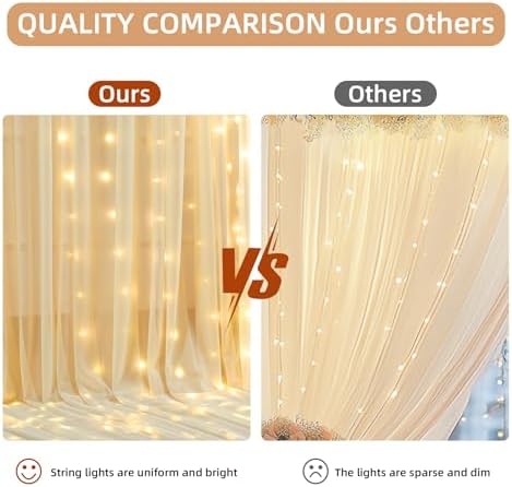 10x10FT Champagne Wrinkle Free Backdrop Curtains with Lights String for Parties - Photo Curtain Backdrop with, alternate view
