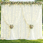 10x10ft Cream White Backdrop Curtains with Lights String for Parties in 5'(W) x 10'(H), 2 panels in Cream White