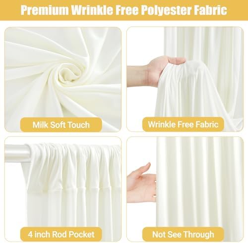 10x10ft Cream White Backdrop Curtains with Lights String for Parties in 5'(W) x 10'(H), 2 panels in Cream White, alternate