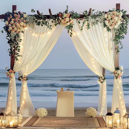 10x10ft Cream White Backdrop Curtains with Lights String for Parties in 5'(W) x 10'(H), 2 panels in Cream White, alternate