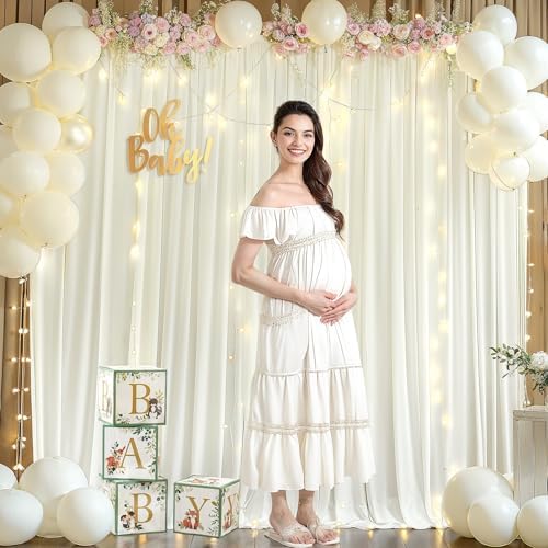 10x10ft Cream White Backdrop Curtains with Lights String for Parties in 5'(W) x 10'(H), 2 panels in Cream White, alternate