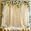 10x10ft Cream White Tulle Backdrop Curtains with Lights String for Parties, Wrinkle Free Sheer Curtain Wedding