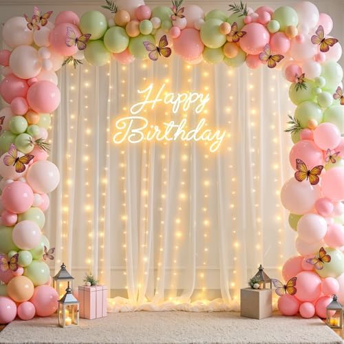 10x10ft Cream White Tulle Backdrop Curtains with Lights String for Parties, Wrinkle Free Sheer Curtain Wedding, alternate