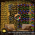 10x10Ft Curtain Lights 300 LED Dual Color Changing Lights with Timer Remote in 10x10Ft, alternate view 2