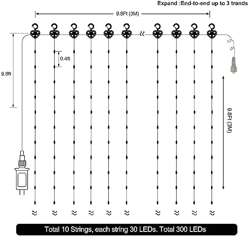 10x10Ft Curtain Lights 300 LED Dual Color Changing Lights with Timer Remote in 10x10Ft, alternate view 4