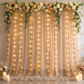 10x10ft Dark Champagne Tulle Backdrop Curtains with Lights String for Parties, Wrinkle Free Sheer Curtain