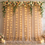 10x10ft Dark Champagne Tulle Backdrop Curtains with Lights String for Parties, Wrinkle Free Sheer Curtain