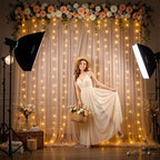 10x10ft Dark Champagne Tulle Backdrop Curtains with Lights String for Parties, Wrinkle Free Sheer Curtain, alternate view 2