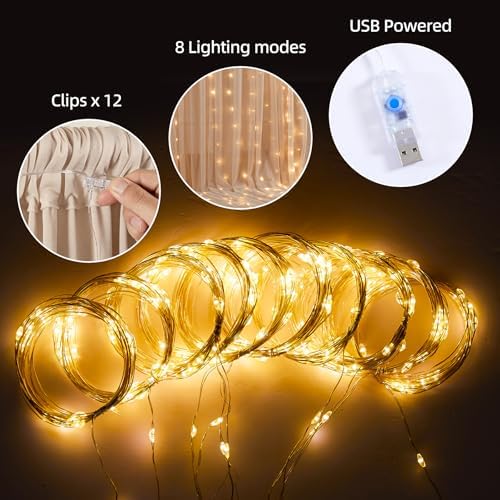 10x10ft Dark Champagne Tulle Backdrop Curtains with Lights String for Parties, Wrinkle Free Sheer Curtain, alternate view 5