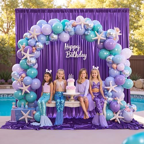 10x10FT Dark Purple Sequin Backdrop Curtains for Hallowen Party in 10x10FT
