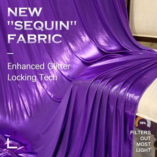 10x10FT Dark Purple Sequin Backdrop Curtains for Hallowen Party in 10x10FT, alternate view 3