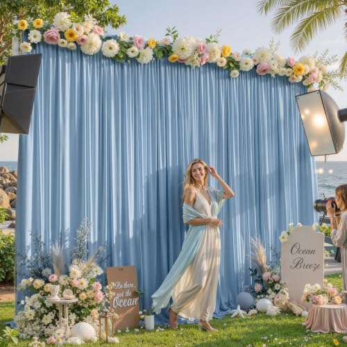 10x10ft Dusty Blue Backdrop Curtains for Wedding Parties Wrinkle Free Blue Curtains Photo Backdrop Drapes for, alternate view