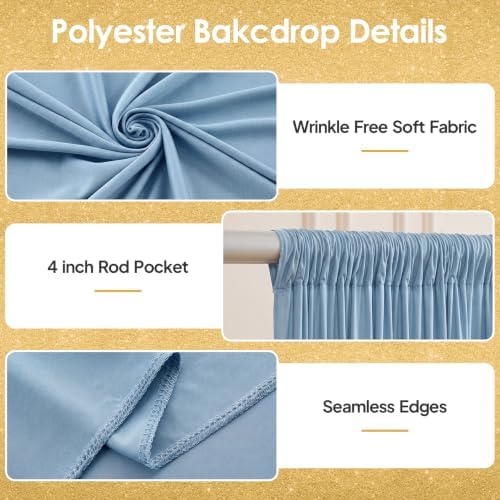 10x10ft Dusty Blue Backdrop Curtains for Wedding Parties Wrinkle Free Blue Curtains Photo Backdrop Drapes for, alternate view