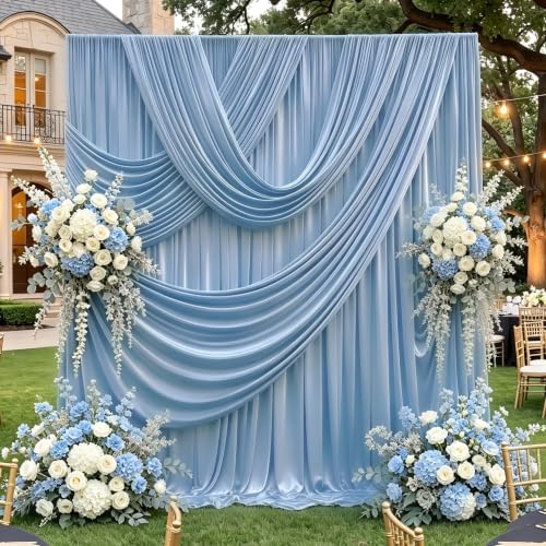 10x10FT Dusty Blue Sequin Backdrop Curtains Wrinkle Free Drapes for Wedding in 10x10FT