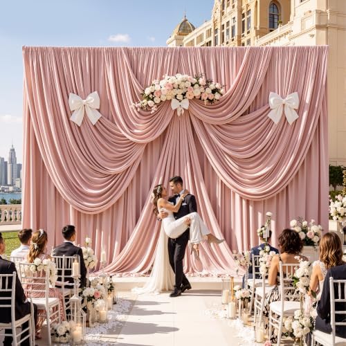 10x10ft Dusty Pink Backdrop Curtains for Parties, 2 Panels 5x10ft Wrinkle-Free Polyester Background Curtains for, alternate