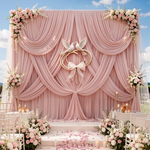 10x10ft Dusty Pink Backdrop Curtains for Parties, 2 Panels 5x10ft Wrinkle-Free Polyester Background Curtains for, alternate
