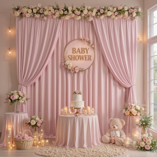 10x10ft Dusty Pink Backdrop Curtains for Parties, 2 Panels 5x10ft Wrinkle-Free Polyester Background Curtains for, alternate