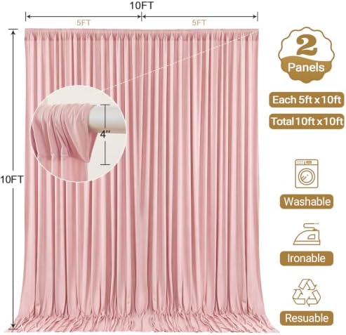 10x10ft Dusty Rose Backdrop Curtain Panels for Parties - Wrinkle Free Polyester Photo Curtain Backdrop Wedding, alternate