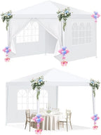 10x10FT Event Canopy Party Tent for 8-12 People with 4 Removable Sidewalls, 2 Zipper Doors, 8 Ropes and 16