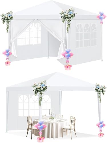 10x10FT Event Canopy Party Tent for 8-12 People with 4 Removable Sidewalls, 2 Zipper Doors, 8 Ropes and 16