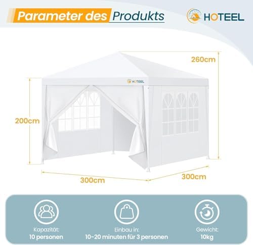 10x10FT Event Canopy Party Tent for 8-12 People with 4 Removable Sidewalls, 2 Zipper Doors, 8 Ropes and 16, alternate view 3