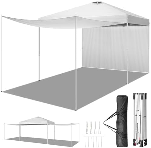10x10ft Ez Pop Up Canopy, Portable Instant Canopy Tent with 2pcs SideWalls and 4pcs Camping Upright Poles for
