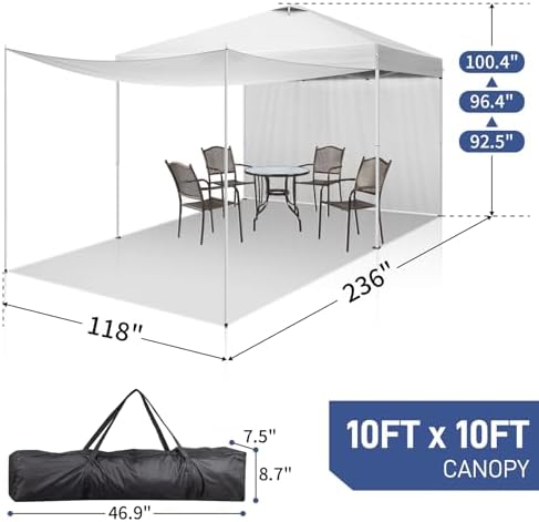 10x10ft Ez Pop Up Canopy, Portable Instant Canopy Tent with 2pcs SideWalls and 4pcs Camping Upright Poles for, alternate view