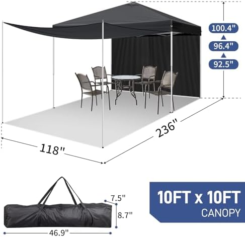 10x10ft Ez Pop Up Canopy, Portable Instant Canopy Tent with 2pcs SideWalls and 4pcs Camping Upright Poles for, alternate view