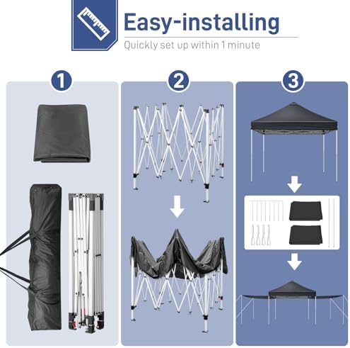 10x10ft Ez Pop Up Canopy, Portable Instant Canopy Tent with 2pcs SideWalls and 4pcs Camping Upright Poles for, alternate view