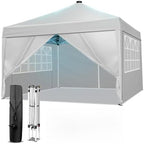 10x10ft Ez Pop Up Canopy with 4 SideWalls & Meteor LED Lights White in 10x10ft