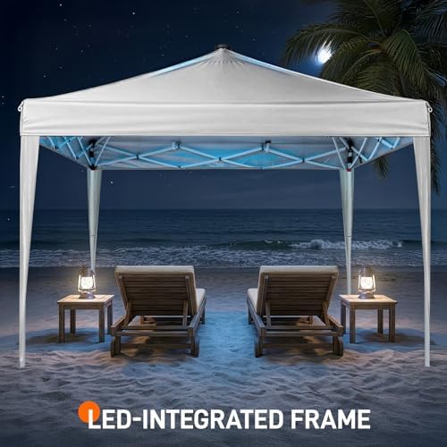 10x10ft Ez Pop Up Canopy with 4 SideWalls & Meteor LED Lights White in 10x10ft, alternate view 2