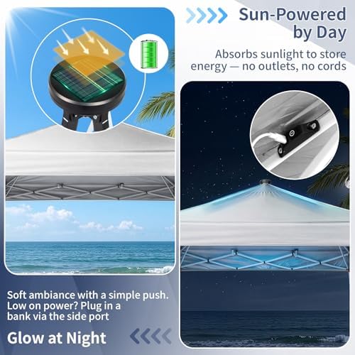 10x10ft Ez Pop Up Canopy with 4 SideWalls & Meteor LED Lights White in 10x10ft, alternate view 5