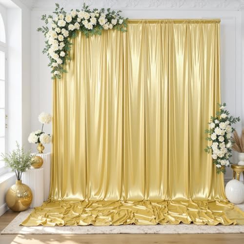 10x10FT Gold Sequin Backdrop Curtain - 2 Panels of 5x10FT Wrinkle-Free Glitter Drapes for Photography