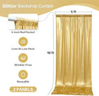 10x10FT Gold Sequin Backdrop Curtain - 2 Panels of 5x10FT Wrinkle-Free Glitter Drapes for Photography, alternate view 6