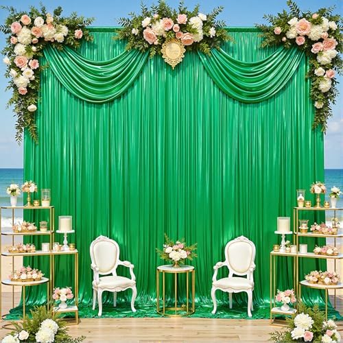10x10FT Green Sequin Backdrop Curtain - 2 Panels of 5x10FT Wrinkle-Free Glitter Drapes for Photography