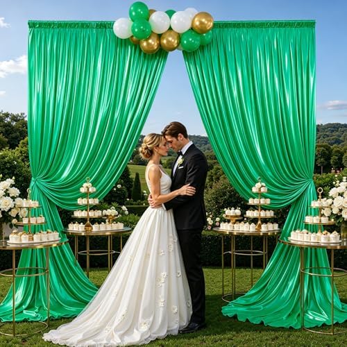 10x10FT Green Sequin Backdrop Curtain - 2 Panels of 5x10FT Wrinkle-Free Glitter Drapes for Photography, alternate view 2