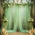 10x10ft Green Tulle Backdrop Curtain with Lights String for Parites, Sheer Photo Backdrop Curtains with Lights