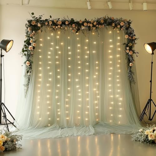 10x10FT Green Wrinkle Free Backdrop Curtains with Lights String for Parties - Photo Curtain Backdrop with Lights, alternate