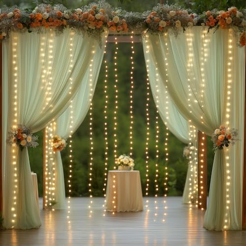 10x10FT Green Wrinkle Free Backdrop Curtains with Lights String for Parties - Photo Curtain Backdrop with Lights, alternate