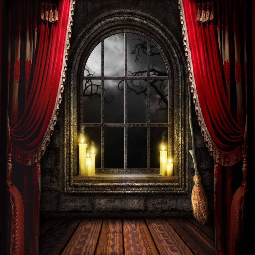 10X10FT Halloween Backdrop Haunted House Background Halloween Party Decoration Banner F82 in 10x10ft in Red