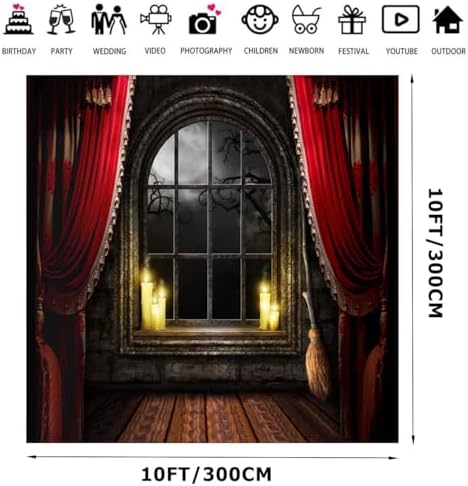 10X10FT Halloween Backdrop Haunted House Background Halloween Party Decoration Banner F82 in 10x10ft in Red, alternate view 2
