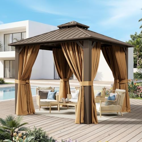 10x10FT Hardtop Gazebo Brown in 10x10FT