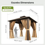 10x10FT Hardtop Gazebo Brown in 10x10FT, alternate view 2