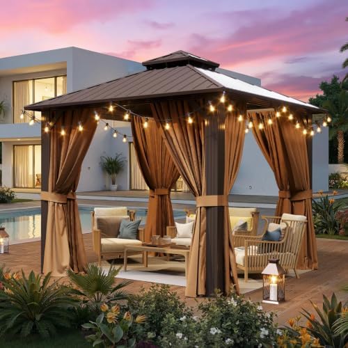 10x10FT Hardtop Gazebo Brown in 10x10FT, alternate view 3