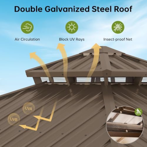 10x10FT Hardtop Gazebo Brown in 10x10FT, alternate view 4