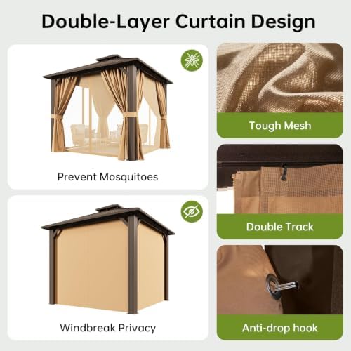 10x10FT Hardtop Gazebo Brown in 10x10FT, alternate view 5