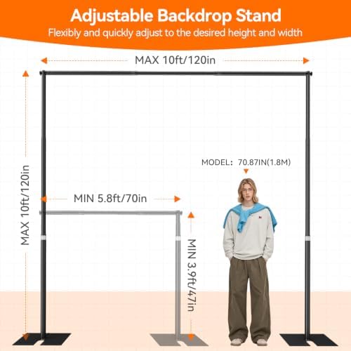 10x10ft Heavy Duty Backdrop Stand, Adjustable Pipe and Drape Stand in 10x10ft, alternate view 2