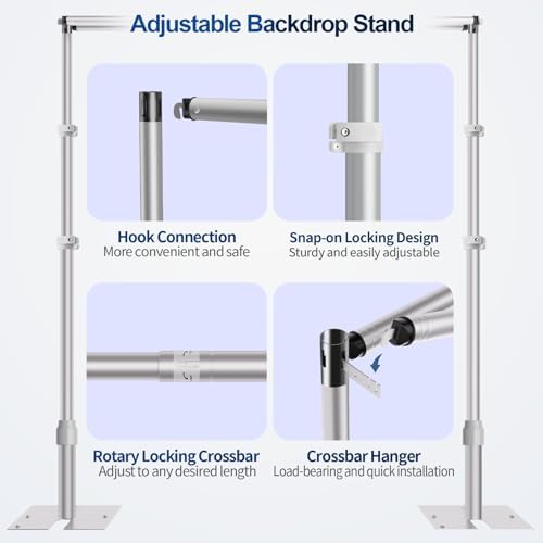 10x10ft Heavy Duty Backdrop Stand Double Crossbar Pipe and Drape in 11.7-30ft Wide, 4.5-10ft Tall, alternate view 6